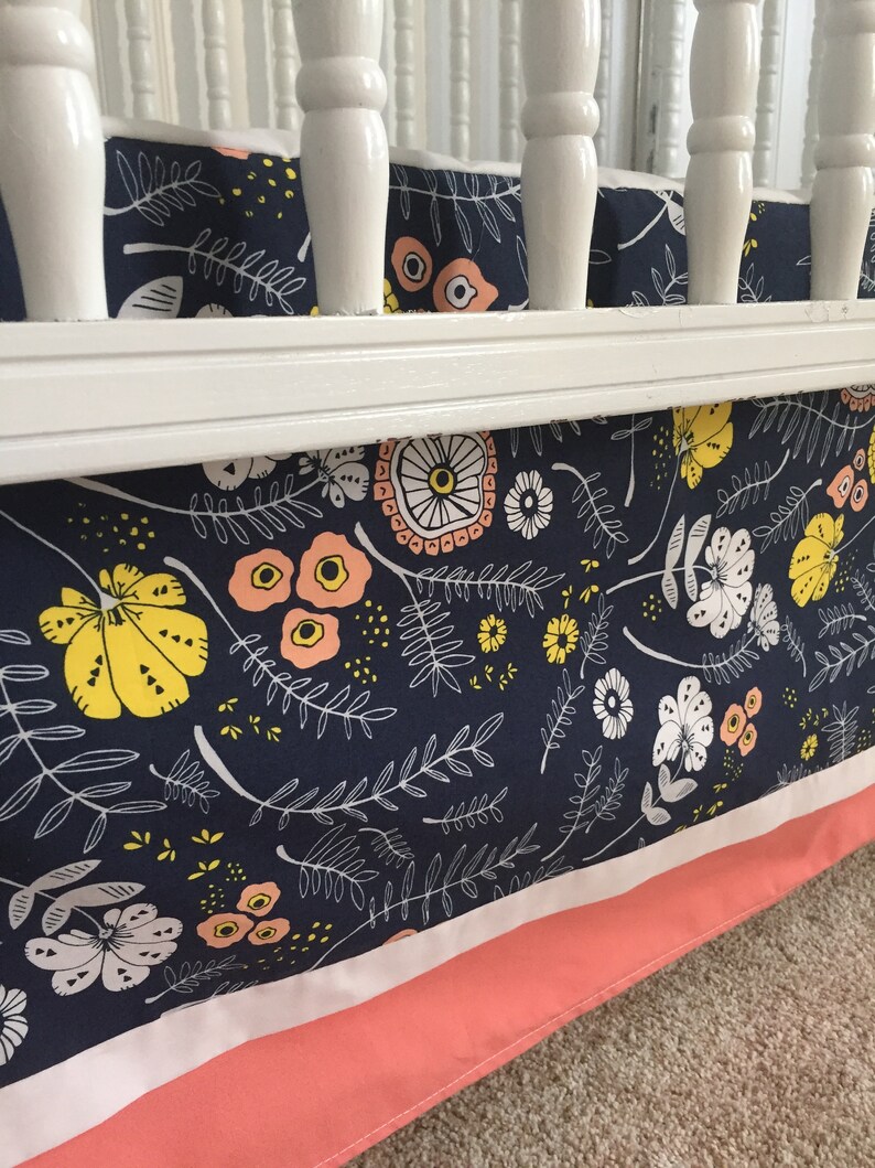 Ready To Ship Desert Flower 3 Sided Crib Skirt Navy Yellow Etsy