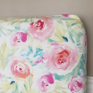 READY TO SHIP Fitted Crib Sheet in Pastel Water Color Rose Flowers Pink Green Peach Blue Baby Girl Toddler Bedding