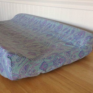 READY TO SHIP Cotton Changing Pad Cover Lavender Lilac Purple Seafoam Blue Green Teal Turquoise Paisley Baby Girl (Angular Edge Contoured)