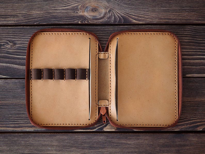 Leather notebook cover. Zipper Field Notes journal cover. Etsy