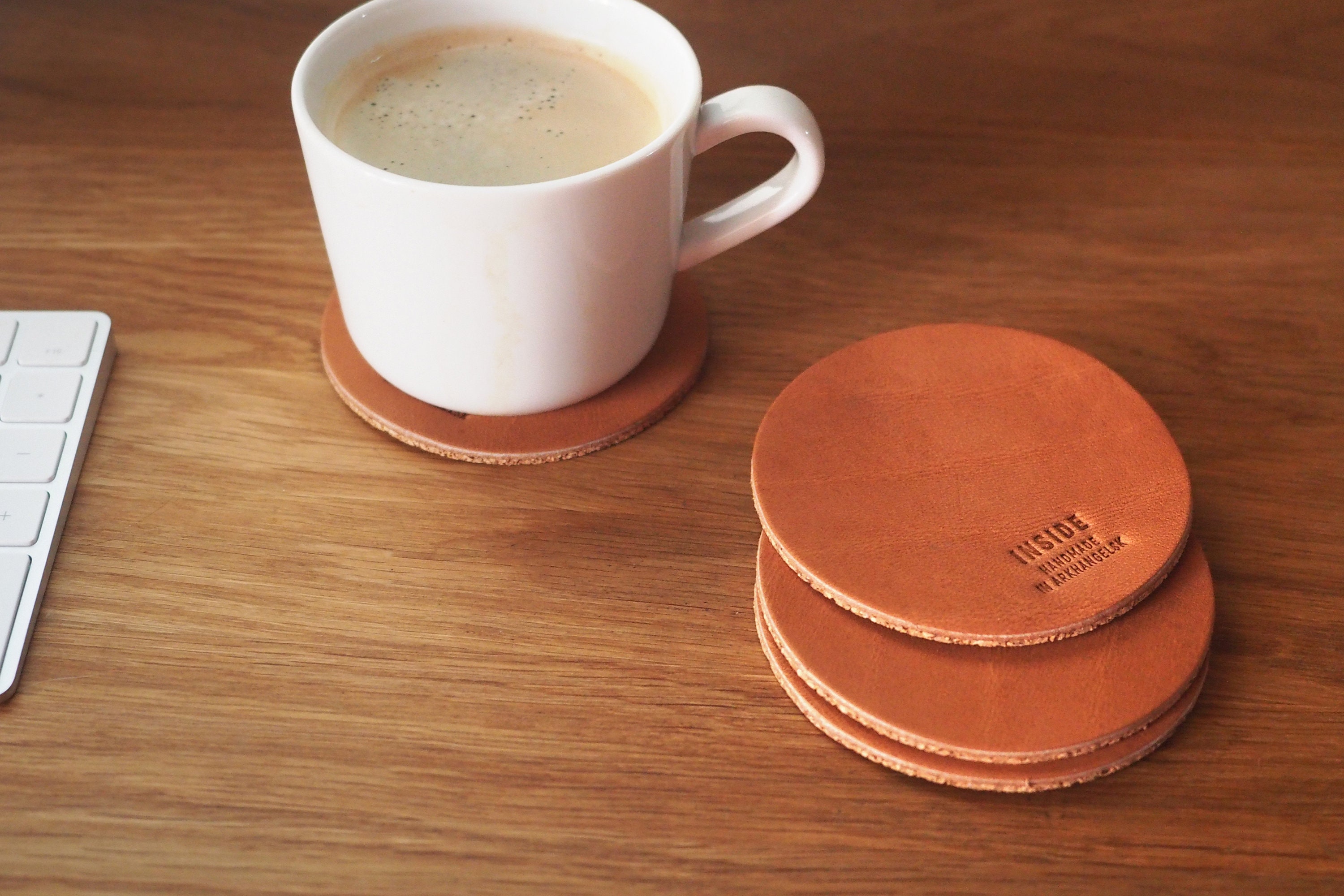 Leather coasters gift set. Set of leather and cork coasters. Etsy