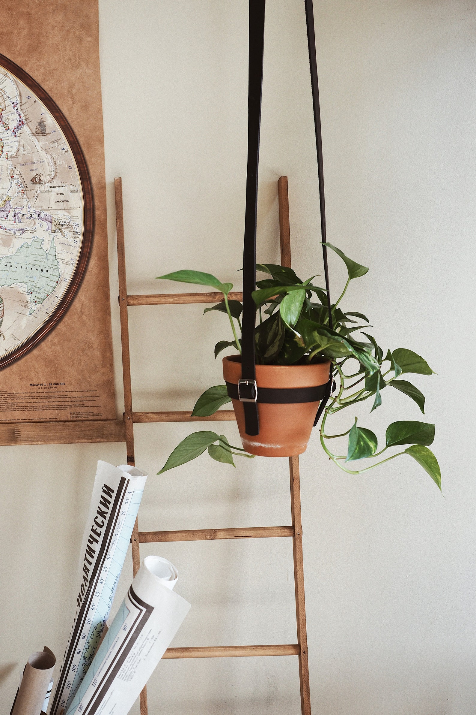 Indoor leather plant hanger. Boho hanging planter. Adjustable Etsy