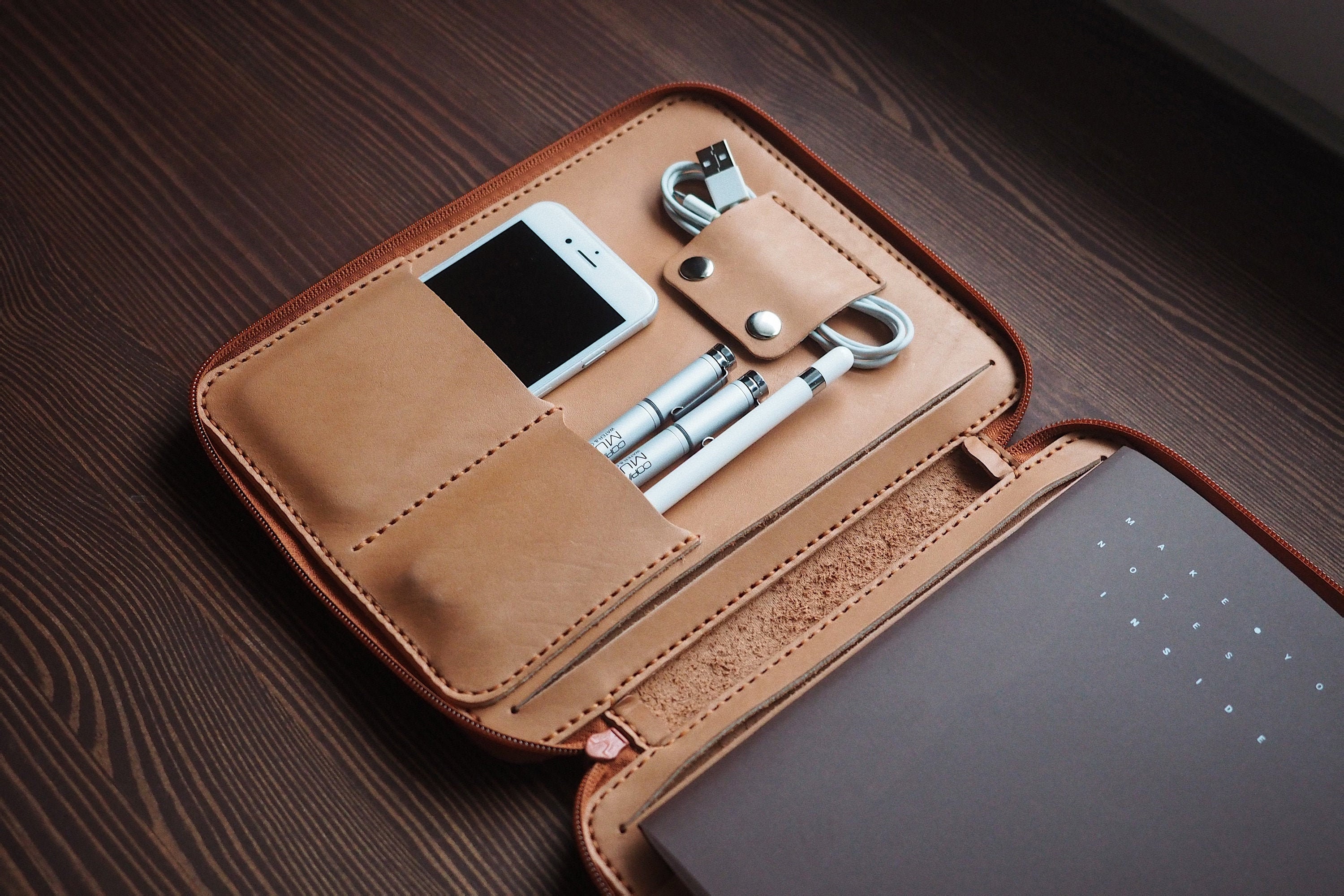 IPad mini Leather case. Personalized Zipper leather folio. Etsy