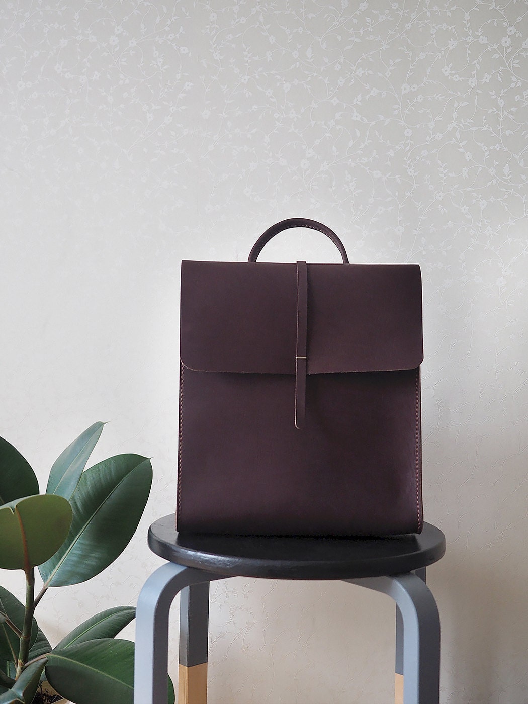 Leather backpack for women. Minimalist bag. Handmade genuine | Etsy