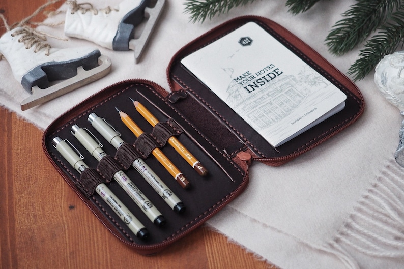 Leather notebook cover. Zipper Field Notes journal cover. Etsy