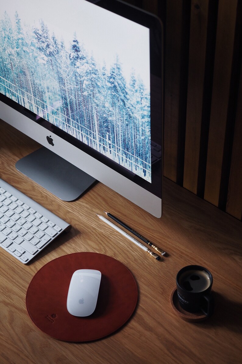 Round Mousepad Custom Monogrammed Mousepad Leather Mouse Pad Etsy