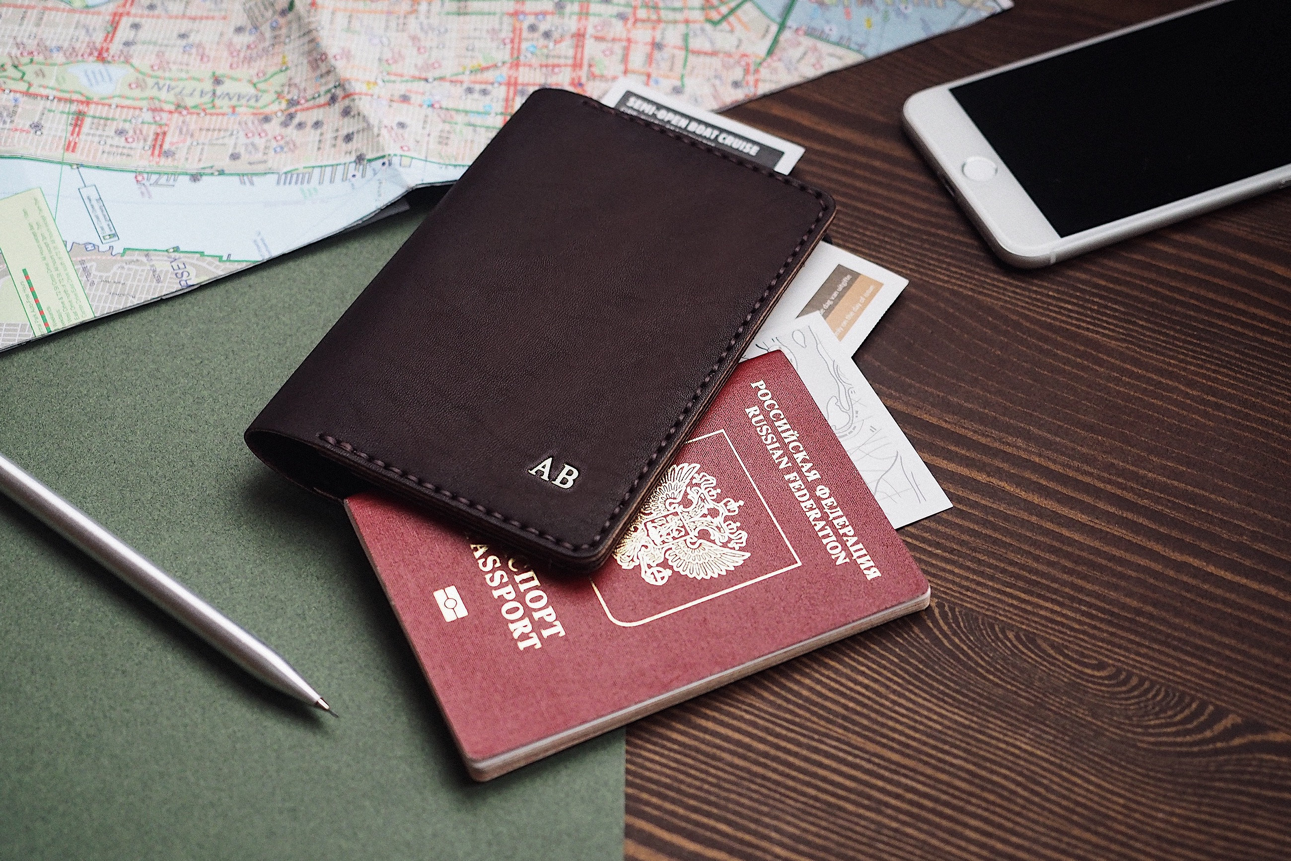 Christmas leather gift set. Set of personalized leather passport cover and zi... Christmas leather gift set. Set of personalized leather passport cover and zi...