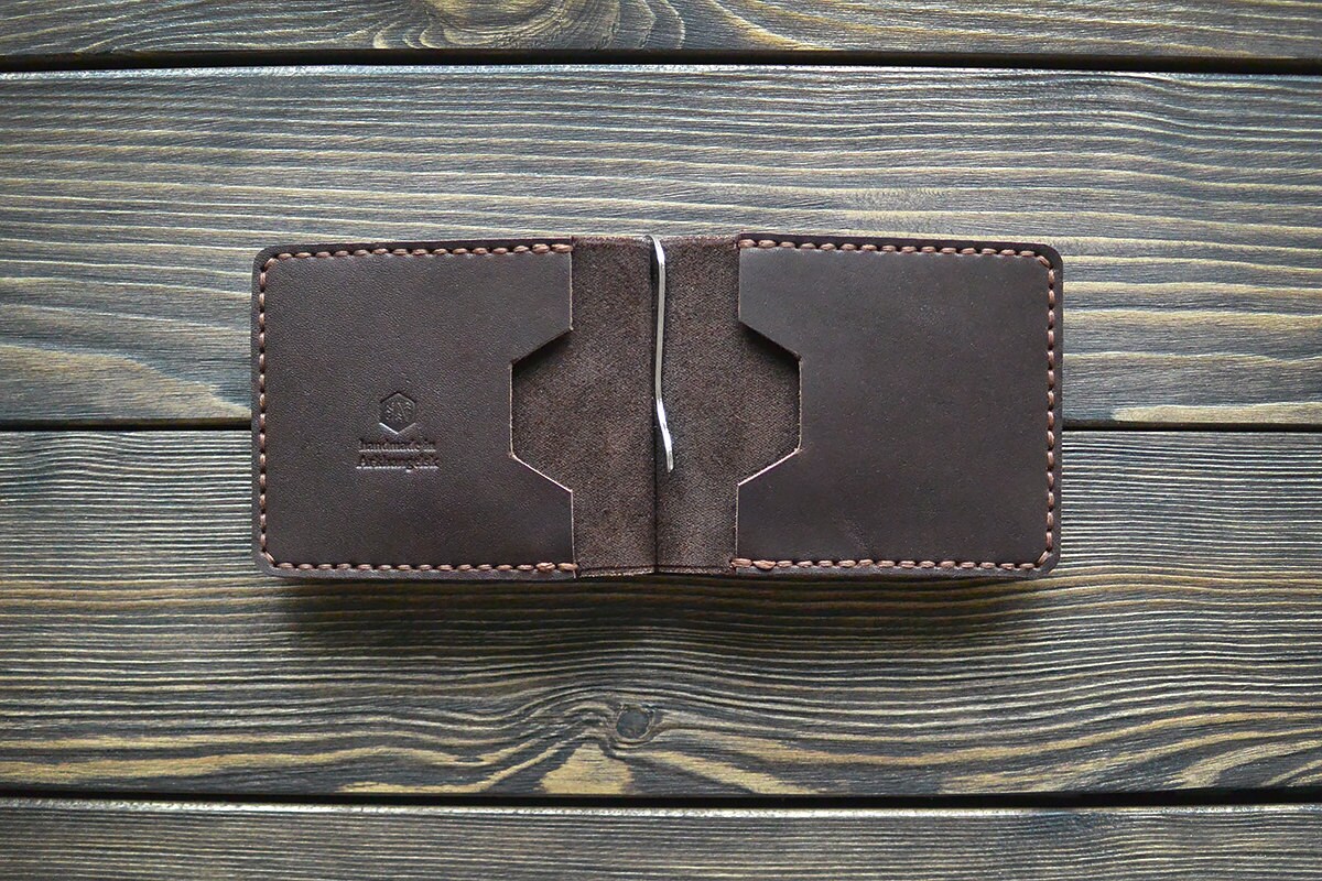 Dark brown leather money clip wallet. Men bifold wallet. | Etsy