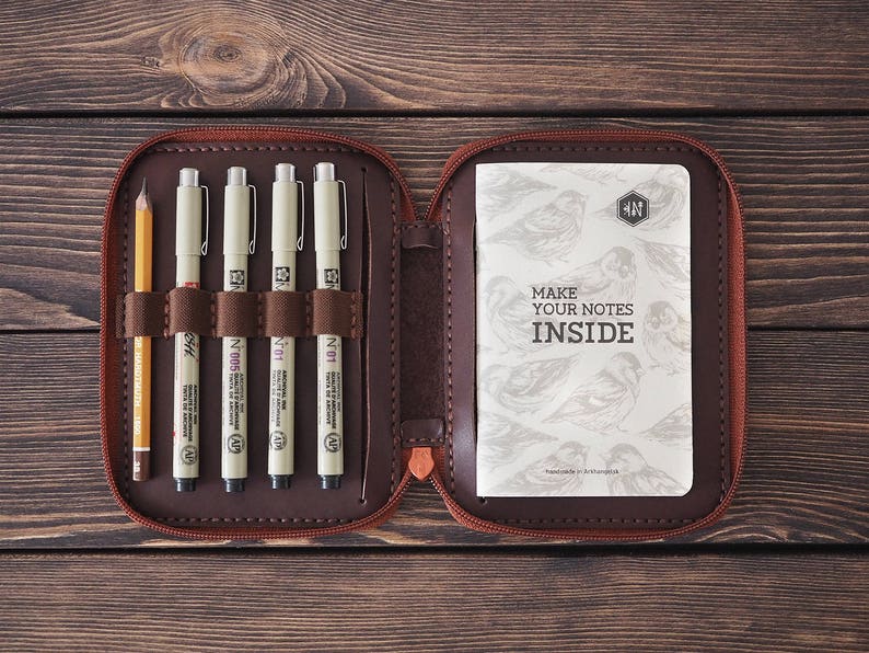 Leather notebook cover. Zipper Field Notes journal cover. Etsy