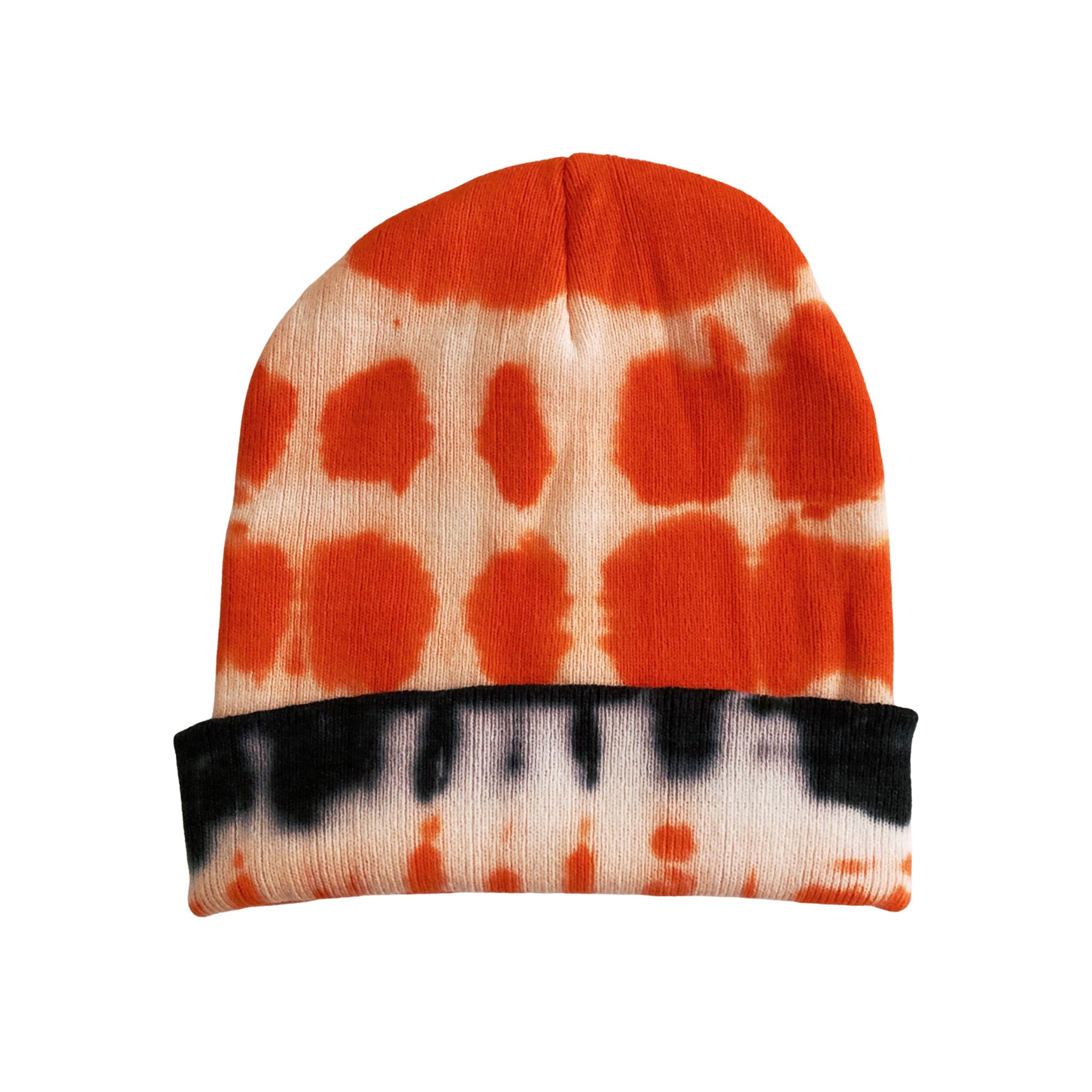 Shibori Orange Tie Dye Beanie Knit Hat 