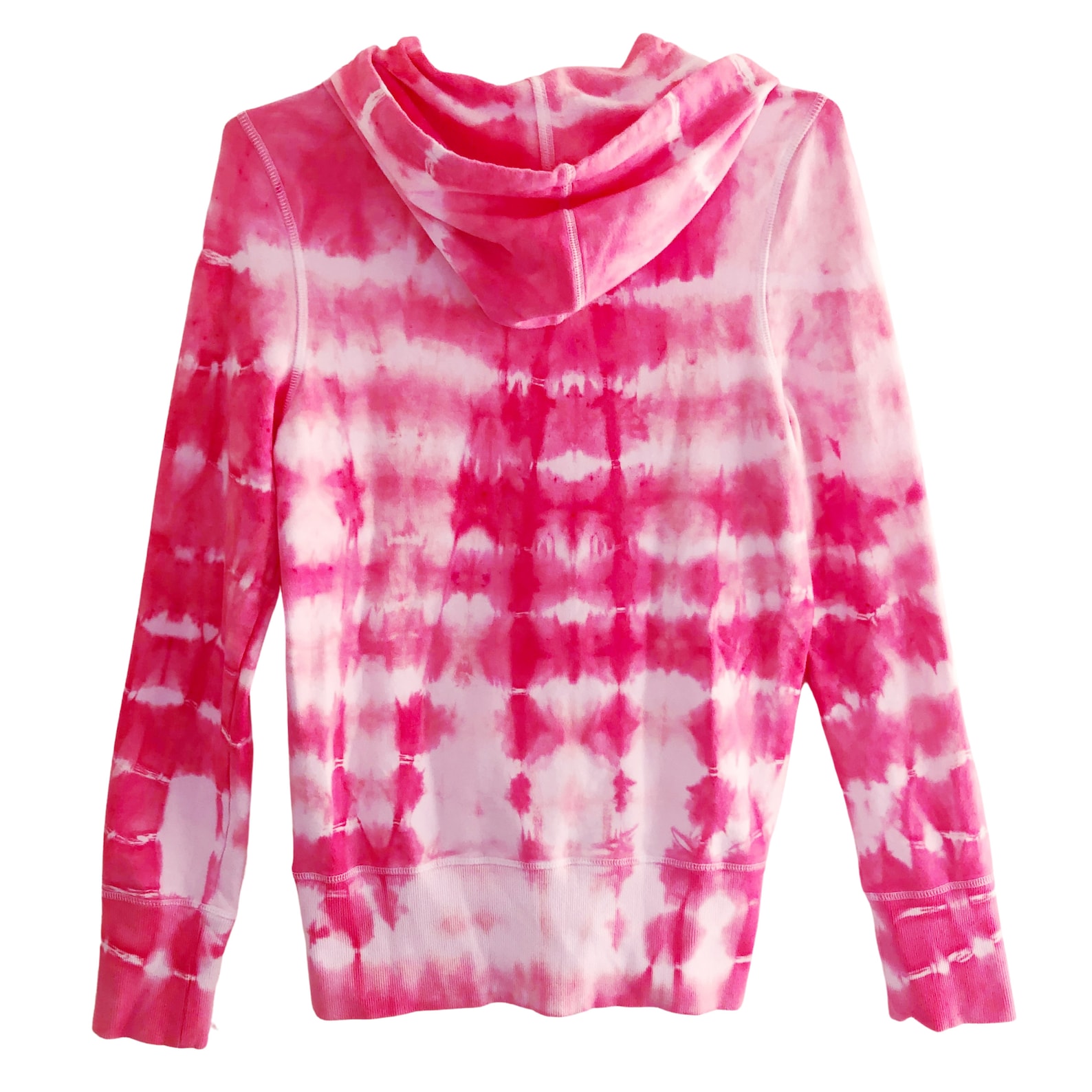 Womens Hoodie Tie-Dye Plush Fleece Fuchsia Pink Pocketed