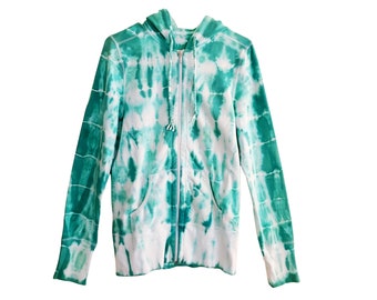 Sea Green Tie-Dye Hoodie, Petite Women and Teen (Small)