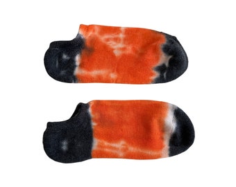 Orange and Black Shibori Tie Dye No Show Socks, Witchery Vibes, Skeleton