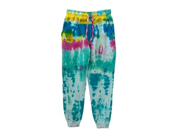 Women's Turquoise Tie Dye Sweatpants, Multi-Color Shibori Lounge Pants