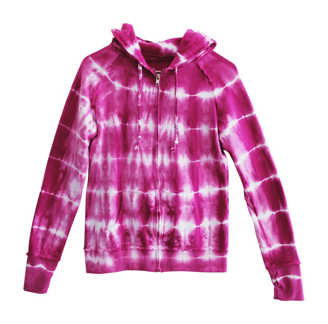 Pink Tie Dye Print Women's Zip Up Hoodie