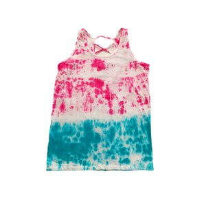 Pink Tie Dye Tank Top, Shibori Short Sleeve Tee, Women, Teen (X-Small)