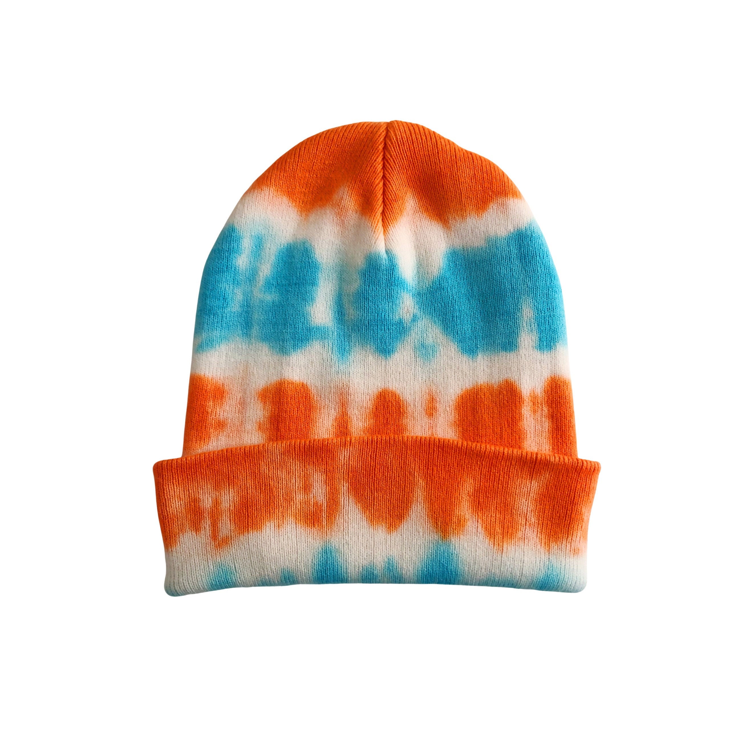 Turquoise and Orange Tie Dye Beanie Hat 