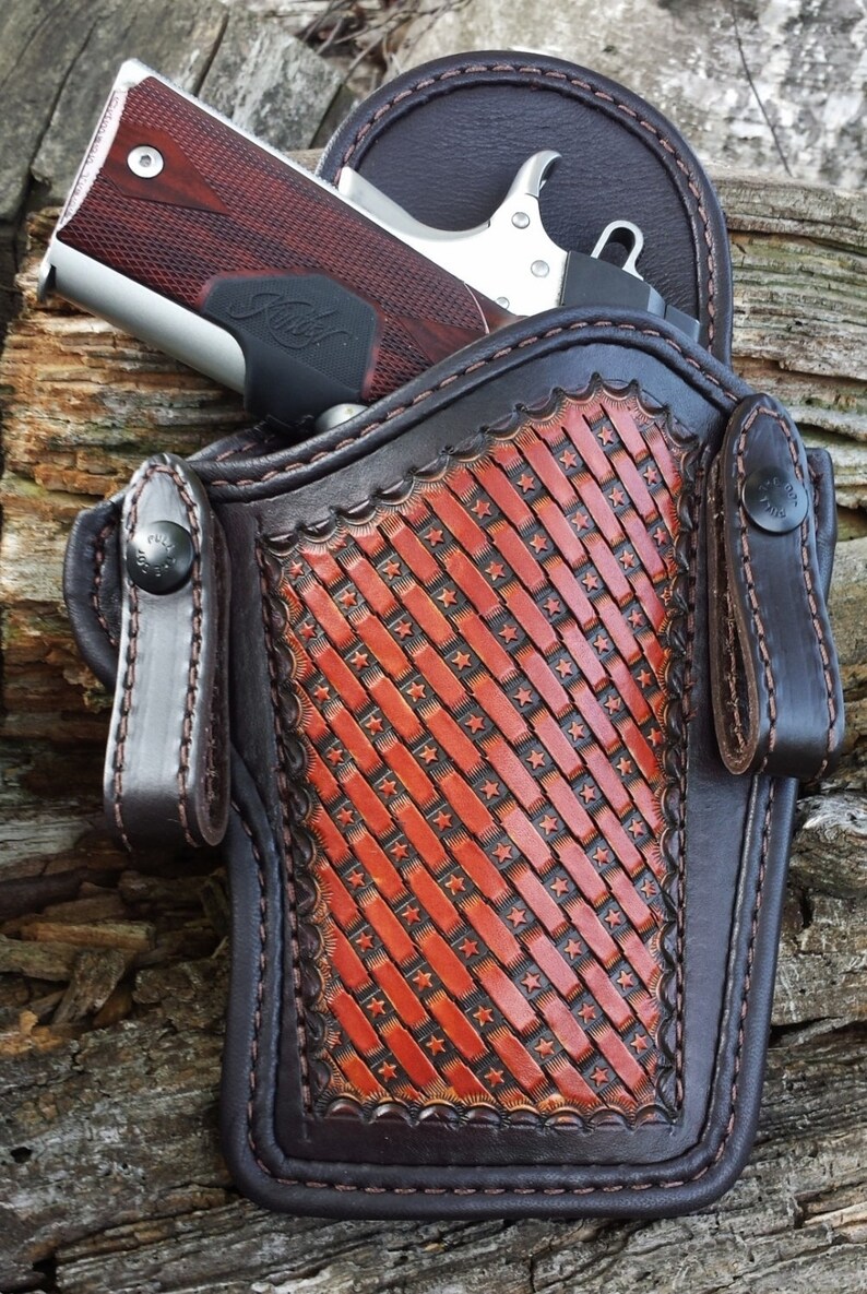 1911 Leather Holster British Tan Star Basket Weave Etsy