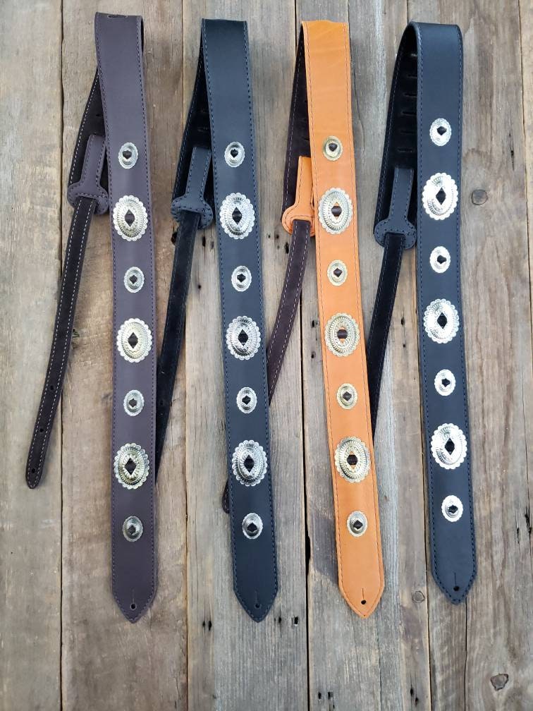 Leather Concho Guitar Straps your choice of 3 Colors Black Etsy