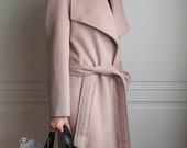 Soft taupe / ecru belted oversize lapel wool coat {double-face cashmere, other colours are available}