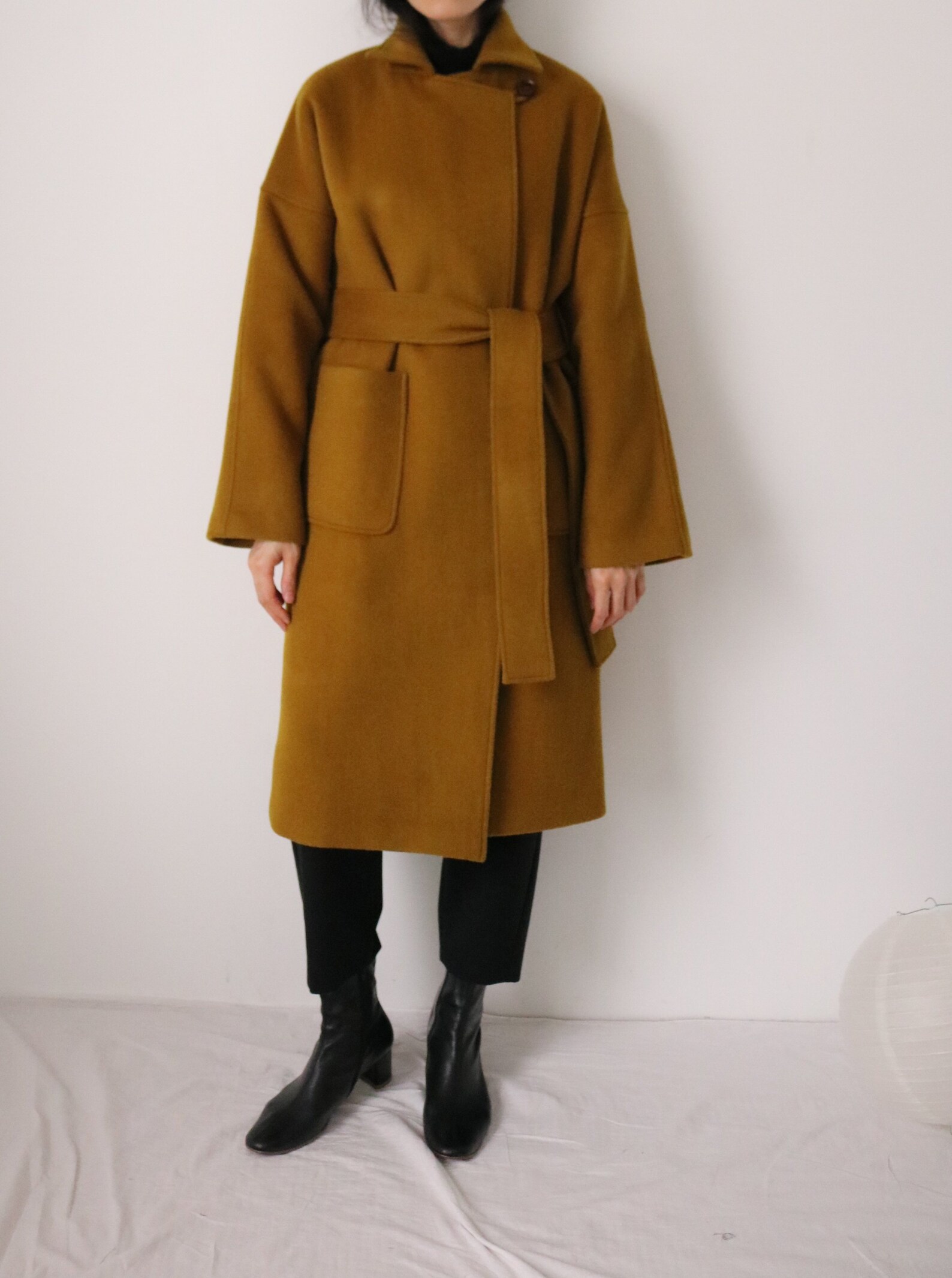 Theory Coat Mustard Green Open Front Wool Cashmere Belted Etsy