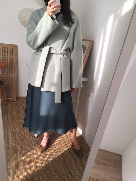 Ishiji Kimono Coat minimalist open-front cropped kimono wrap wool coat more colours available