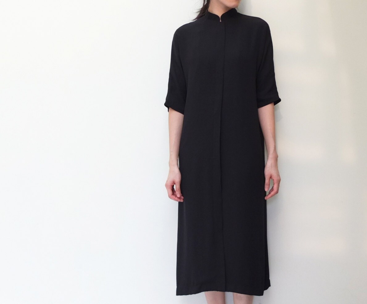 W Dress black minimalist shirt dress with mandarin collar | Etsy