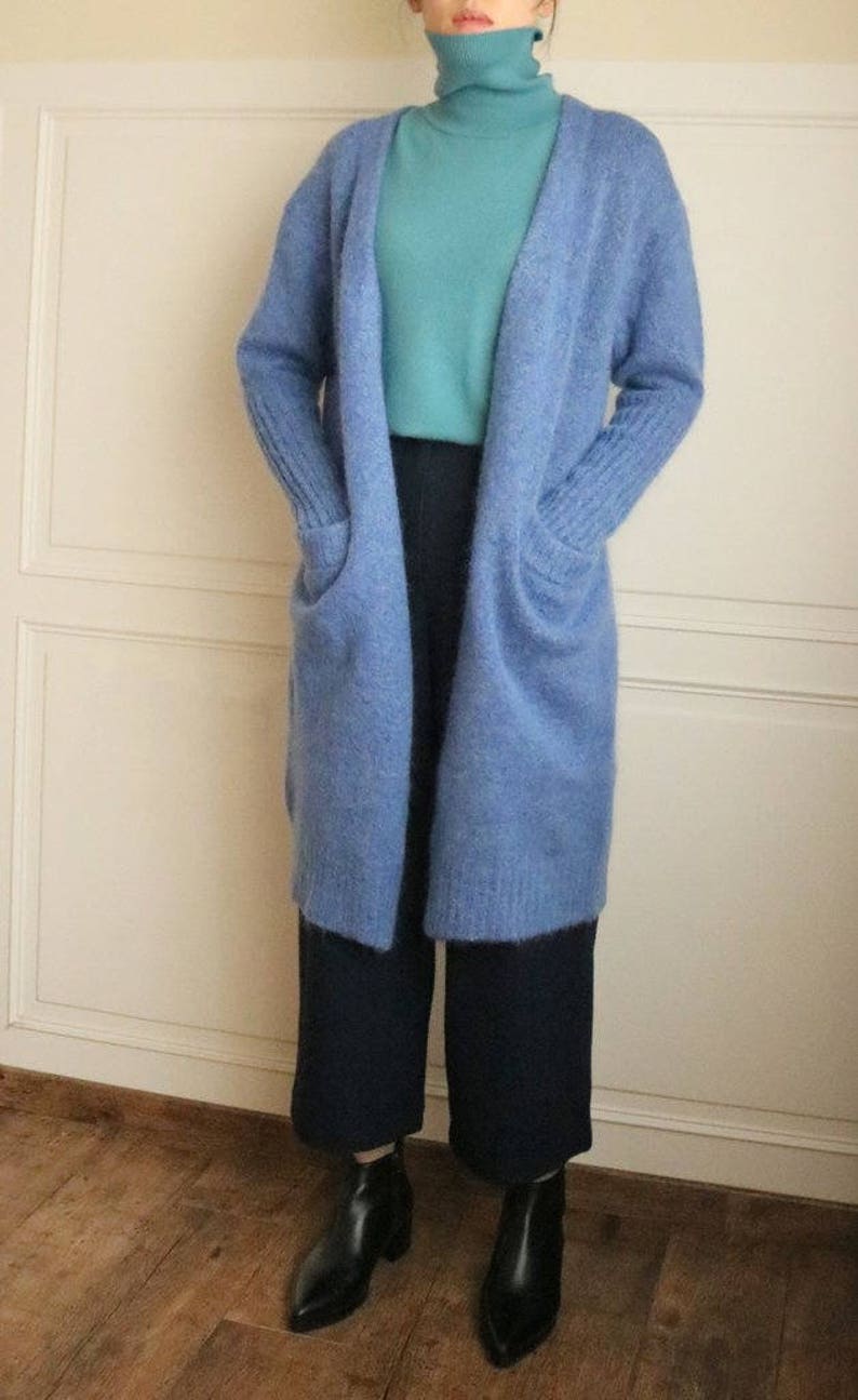 Elena Cardigan steel blue cornflower blue mohair wool open-front cardigan winter