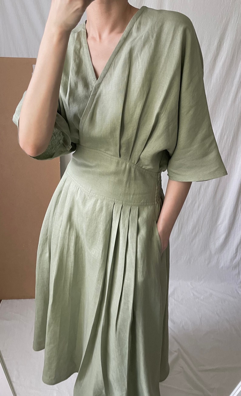 PLAYA DRESS robe dété faux-wrap en lin zdjęcie 4