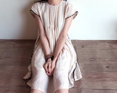crinkled linen babydoll dress  with pompom trims