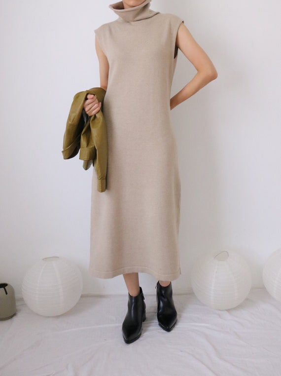 Neutral Dress Vintage-inspired Sleeveless Rolled Neck - Etsy