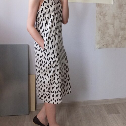 Monochrome Confetti Print Strap Halterneck Dress Etsy