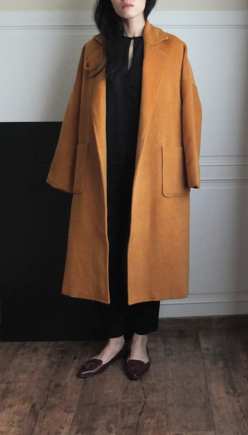 Persimmon Open-front Belted Wool Coat - Etsy UK