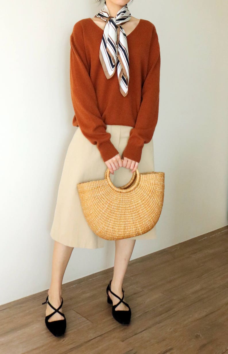 Tennessee Sweater relaxed fit rust terracotta cashmere wool blend V neck sweater