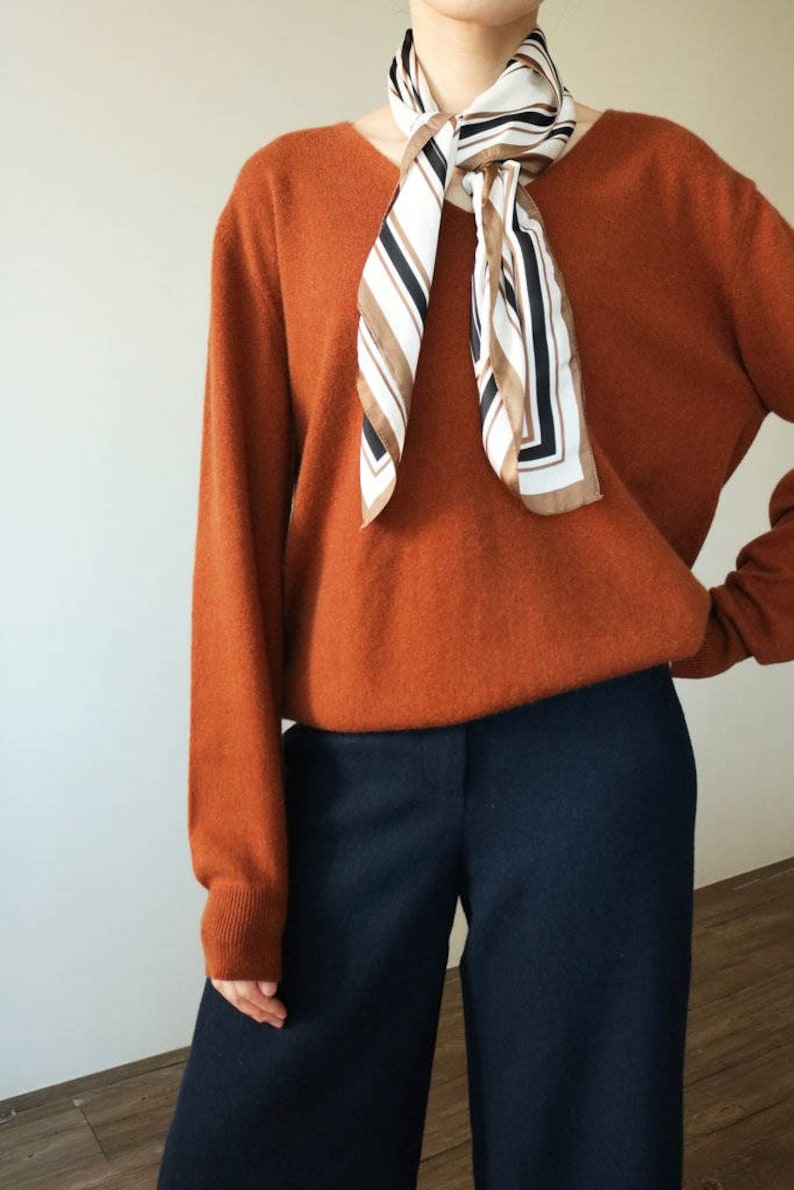 Tennessee Sweater relaxed fit rust terracotta cashmere wool blend V neck sweater