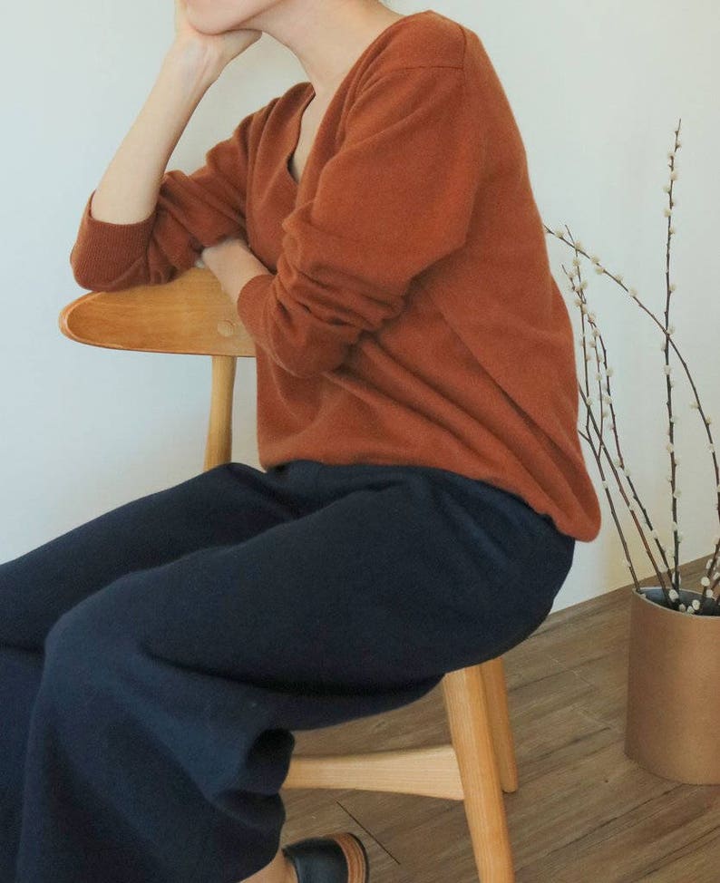 Tennessee Sweater relaxed fit rust terracotta cashmere wool blend V neck sweater
