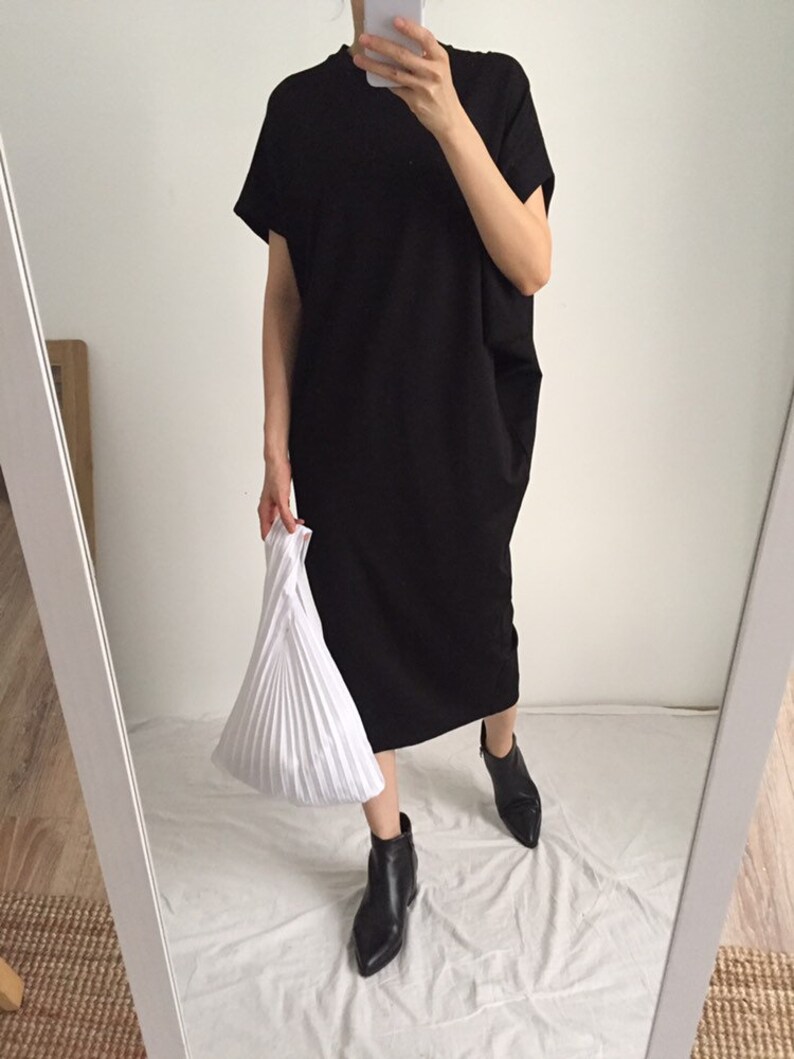 Asymmetrical sleeve black dress two-way dress | Etsy