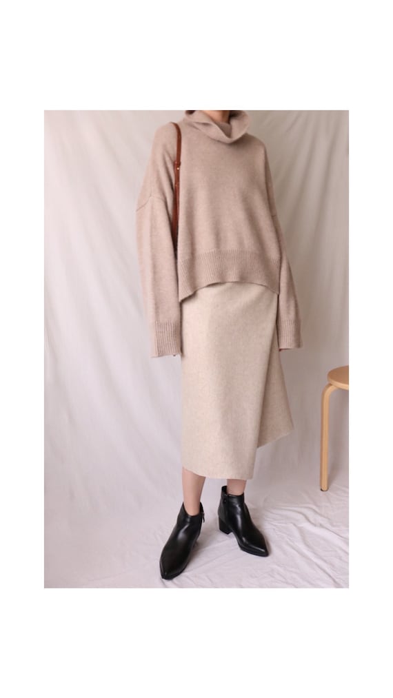 Metaformose Avoine Sweater {Relaxed Light Beige Netural Rolled Neck / Turtleneck Wool sweater} /clearance