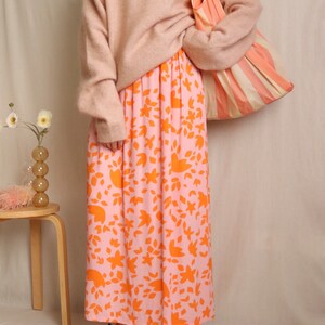 Lila Skirt -bold pink orange floral print maxi slim a-line skirt , only size Small left