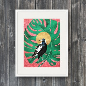 Magpie with pink and gold