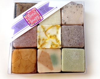 Floral Soaps Gift Set WITH Plate- Unique Gift for Women - Nine Happy Handmade Soaps in a Gift Box