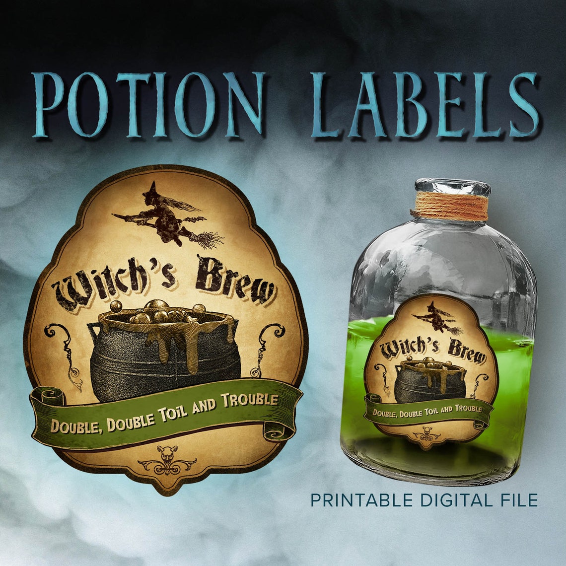 Spell Label Witch's Brew Potion Label, Halloween Label, Witch Label, Vintage Label ...