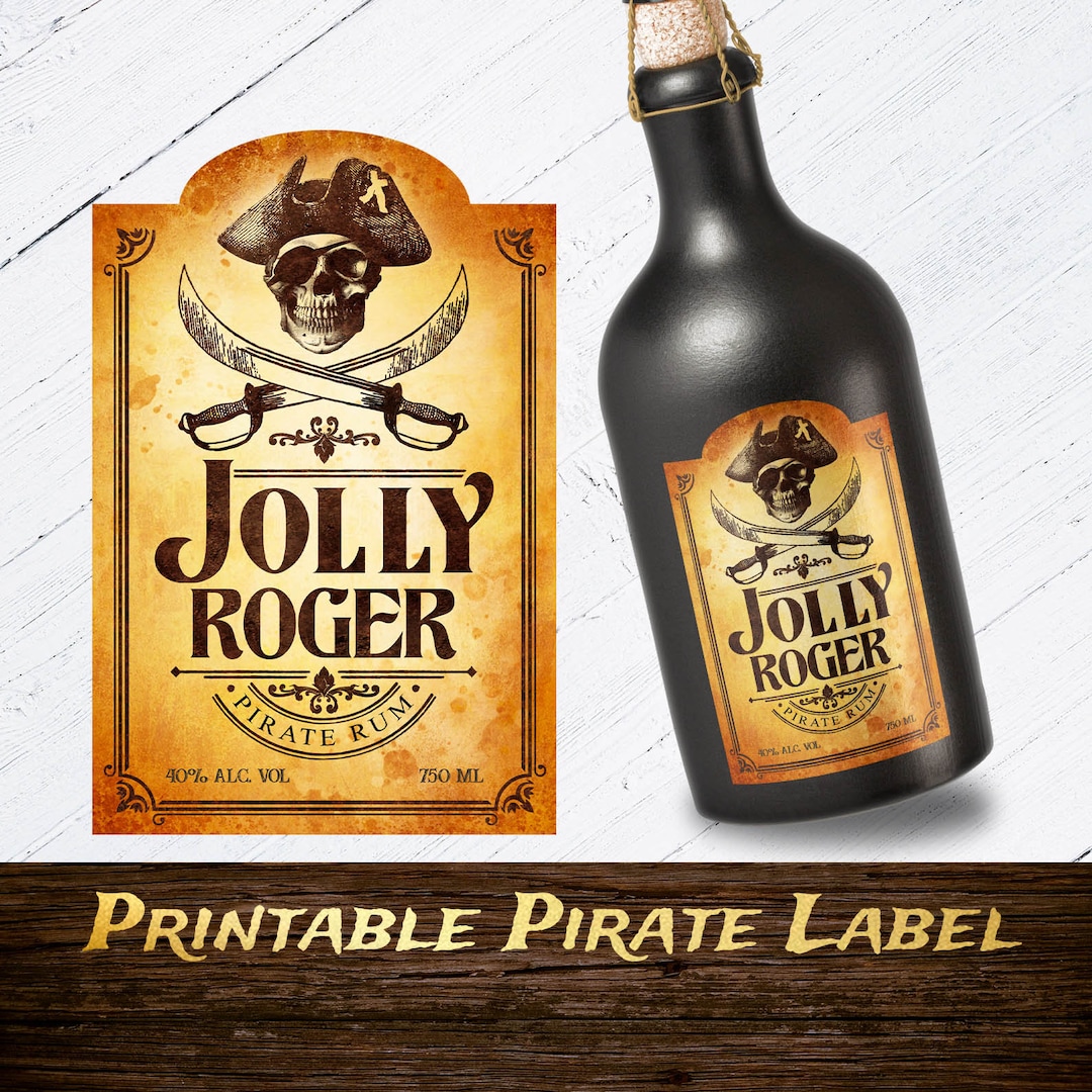 Pirate Label, Jolly Roger, Vintage Rum Label, Pirate Themed, Vintage