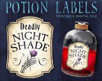 Potion Label, Halloween Label, Deadly Night Shade Label, Witch Label, Vintage Label, Hex an Ex Potion, Witch Spell, Printable Design