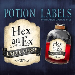 Potion Label, Halloween Label, Witch Label, Vintage Label, Hex an Ex Potion, Witch Spell, Printable Design