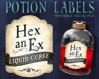 Potion Label, Halloween Label, Witch Label, Vintage Label, Hex an Ex Potion, Witch Spell, Printable Design