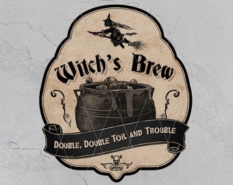 Witch's Brew Potion Label, Halloween Label, Witch Label, Vintage Label, Witch Spell, Printable Design, Printable Design, Halloween Decor