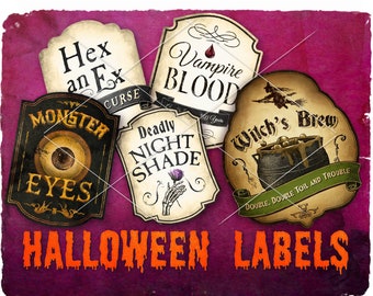Halloween Potion Label Bundle, Halloween Label, Witch Label, Vintage Label, Hex an Ex Potion, Witch Spell, Printable Design