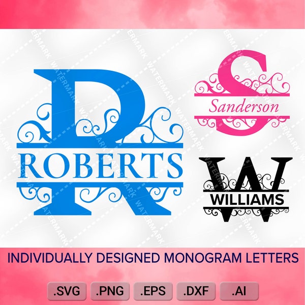 Split Monogram Letters, Decorative Initials, Split Monogram Frame Alphabet, Cricut, Silhouette, svg,dxf, png, eps