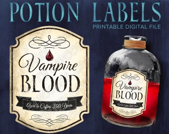 Vampire Blood Potion Label, Halloween Label, Witch Label, Vintage Label, Witch Spell, Printable Design, Printable Design, Halloween Decor